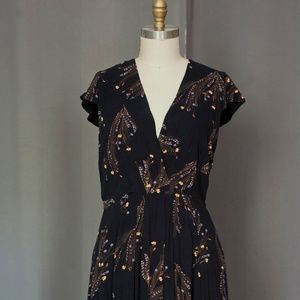 Free People Printed Retro Midi Dress Black Floral
